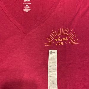 Sonoma The Everyday Tee, Long sleeve, v-neck, burgundy, cotton, 4x